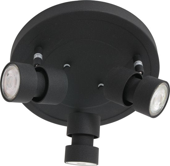 Spot Natasja 7905ZW : spot rond noir à 3 lampes avec ampoules GU10 de Steinhauer, en métal, diamètre 27,5 cm, orientable et inclinable, design moderne