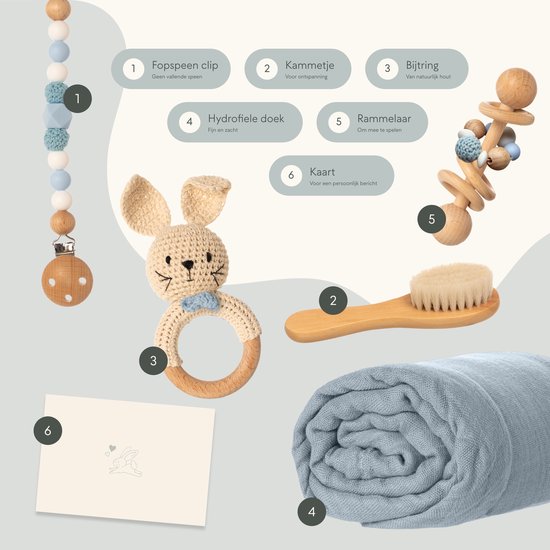 Cadeau Nid d'Amour Garçon / Fille - Cadeau Bébé Babyshower - Anneau de dentition, ficelle de sucette et tissu de sucette - Panier Cadeau avec Cadeaux Nouveau-né