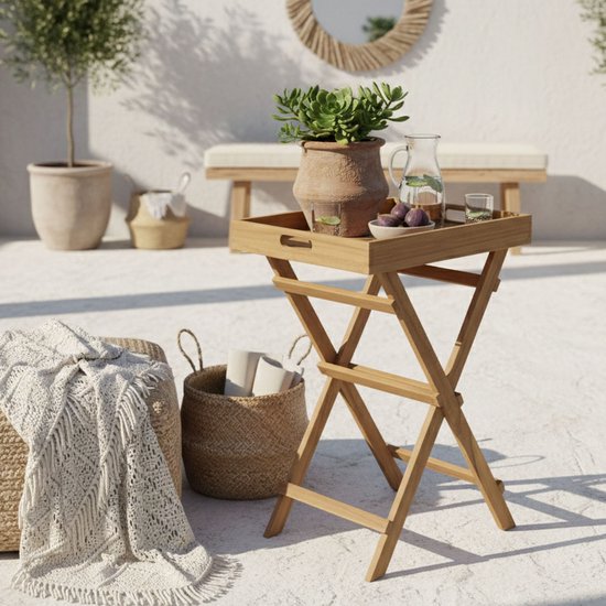 Table d'appoint pliable AXI Inda Teak – Avec plateau amovible – 39 x 29 x 50 cm – Bois de teck – Légère – Pliable – Pour le jardin, la terrasse et le balcon
