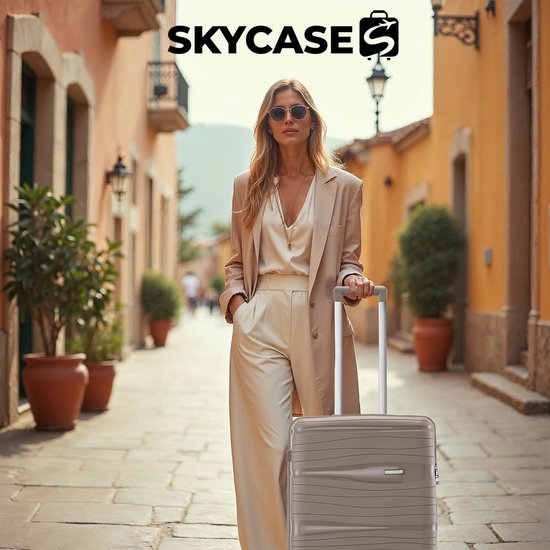 SKYCASES Travelin' Charm - 28-inch Large Travel Suitcase - Number Lock - 41x24x69 cm - 98L - Lightweight, Waterproof & Durable - Champagne V2
