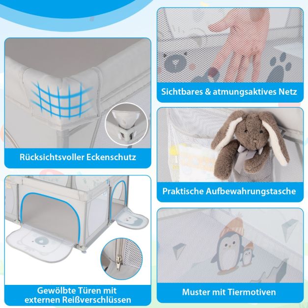 Coffre Coast Babybox avec 50 boules et 2 portes à fermeture éclair - Gris - 205 x 147 x 68,5 cm