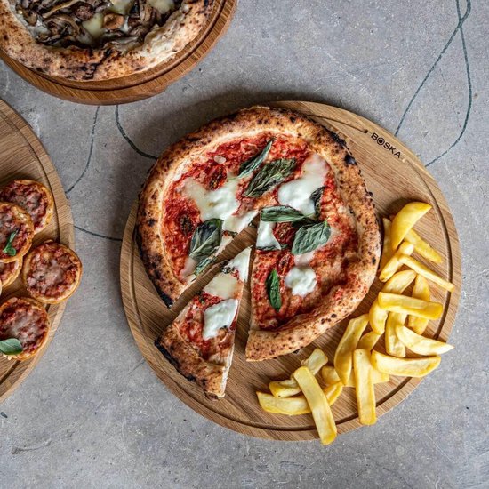 Boska Pizza Plank Friends XL - Accessoires barbecue - Bois de chêne - Bac de récupération pratique - Ø 40 cm
