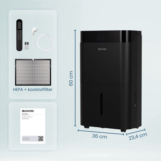 Déshumidificateur et purificateur d'air Auronic - Better Plus Series - Déshumidifie 12L par jour - Réservoir d'eau de 5L - Chambre à coucher, salle de bain, salon et bureau - Dévoreur d'humidité pour la maison - Noir
