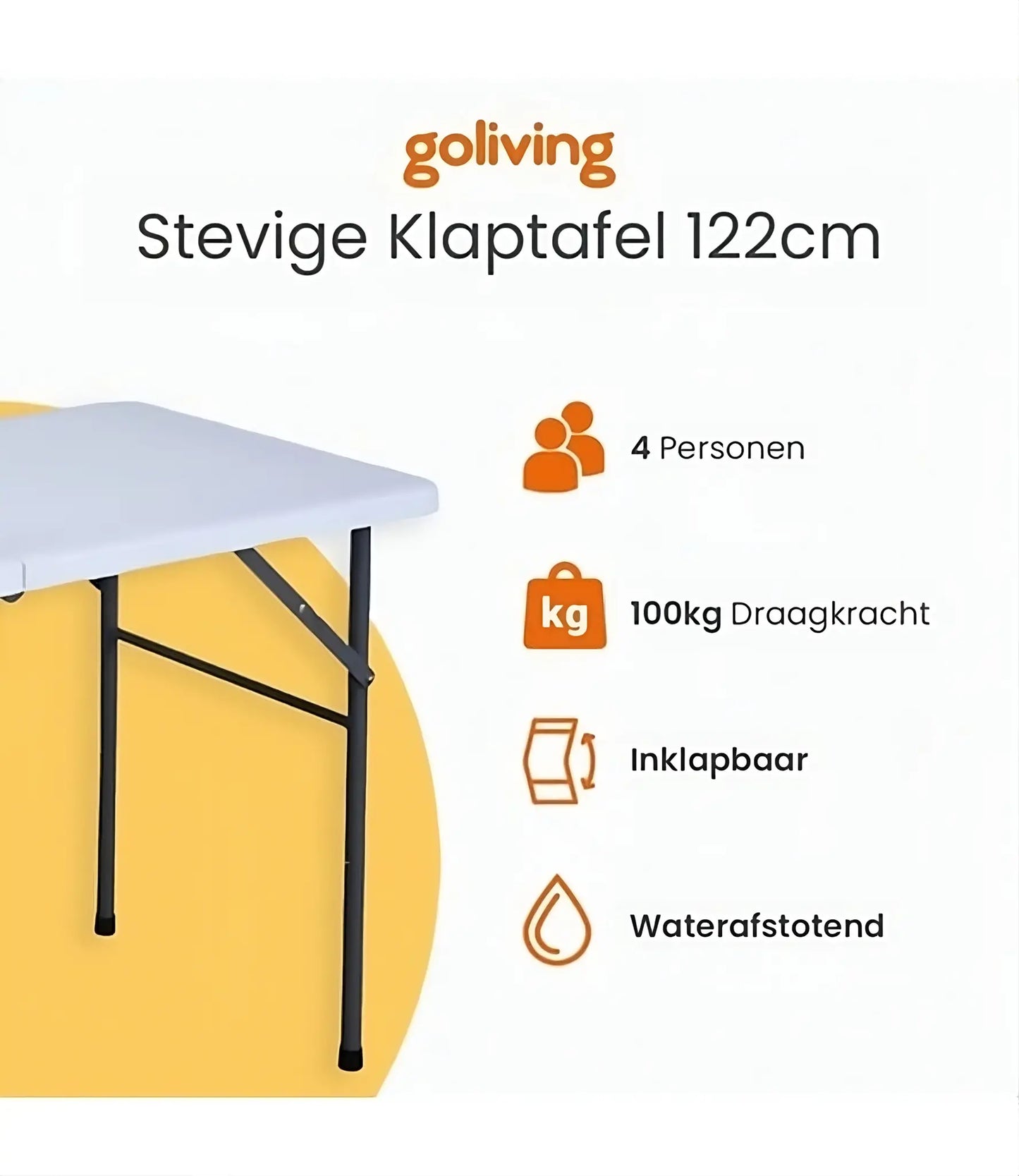 Goliving - Table pliante d'extérieur résistante - 122 x 60 x 74 cm - Blanc