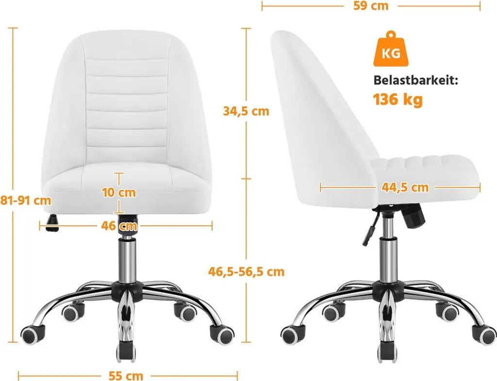 Chaise de bureau Yaheetech blanche, ergonomique et rembourrée
