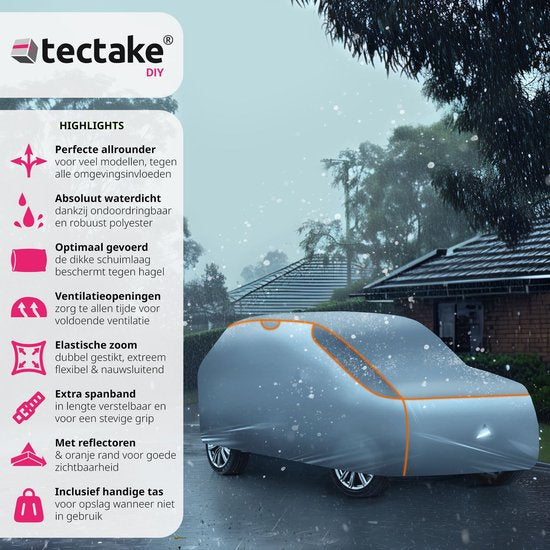 tectake® Couverture de protection pour voiture contre la grêle avec insert en mousse imperméable à l'eau et respirante 571x 203x 120cm SUV / VAN Gris