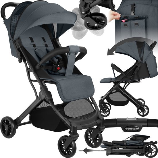 tectake® Buggy Pushchair Finn - Poussette pliante légère - Pliable et avec capote pliante - Protection solaire - Capacité de charge 15kg - Anthracite