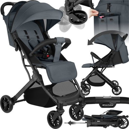 tectake® Buggy Pushchair Finn - Poussette pliante légère - Pliable et avec capote pliante - Protection solaire - Capacité de charge 15kg - Anthracite