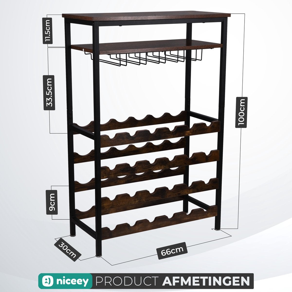 Niceey Support à vin - Pour 24 bouteilles et 15 verres - Noir