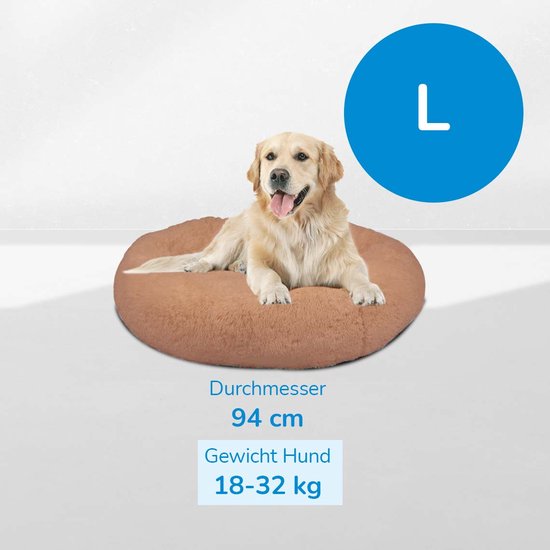 Peaceful Pooch L - panier moelleux pour chien - 94 cm de diamètre - pliable - disponible en plusieurs tailles. Panier pour chat - lavable - rembourrage amovible - soulage les articulations et les muscles - fond à picots antidérapant