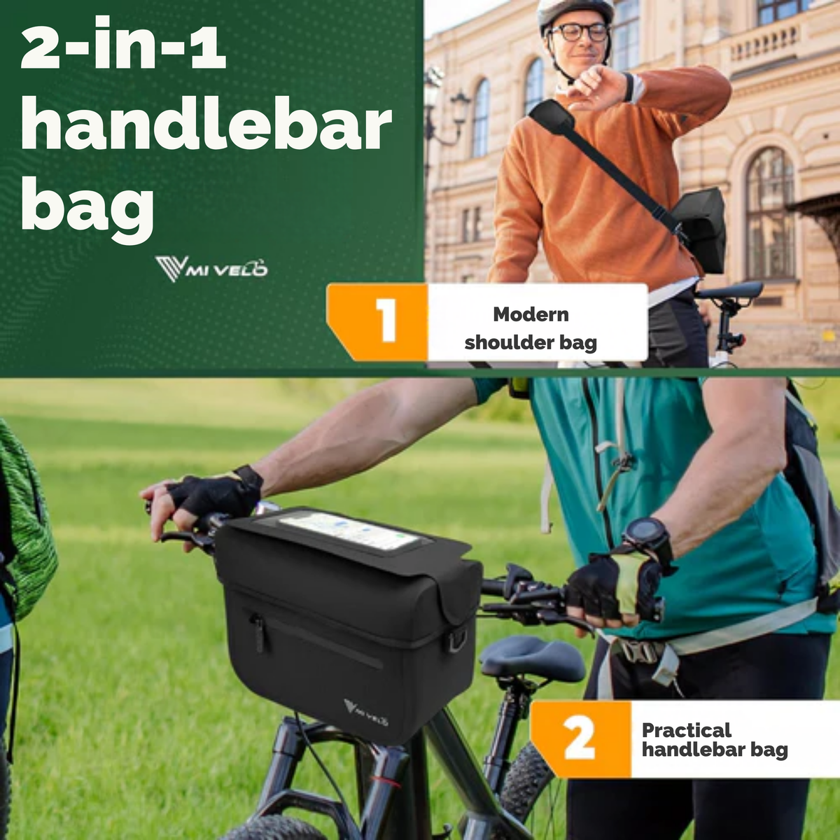 MIVELO Sacoche guidon OSKAR - 6L - Isolé - Déperlant - Poche téléphone - KLICKfix - Noir