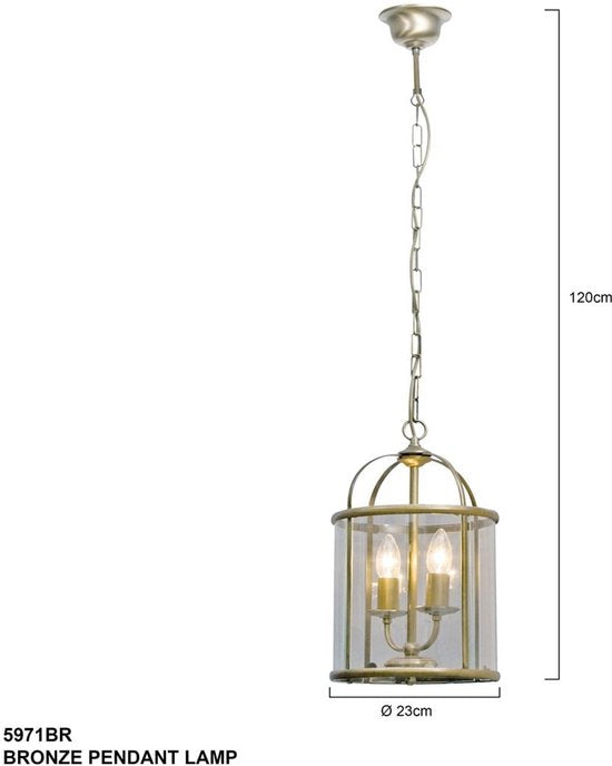Suspension Pimpernel 5971BR bronze Ø 23 cm, lanterne classique de Steinhauer, hauteur réglable, verre et métal, pour usage intérieur