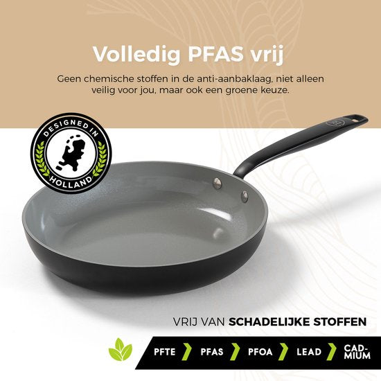 BE Living Poêle à frire - Ø 28 cm - Poêle à frire en céramique sans PFAS - Convient à toutes les sources de chaleur - Noir