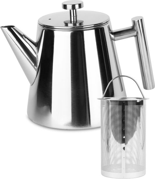 Théière Castagnola avec filtre - Théière à double paroi - Thermos en acier inoxydable - Pichet isotherme 1 L - acier inoxydable - Silver