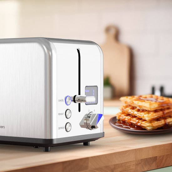 KitchenBrothers Toaster - Grille-pain - 6 niveaux de chaleur - 2 fentes extra-larges - 815W - Acier inoxydable/Argent