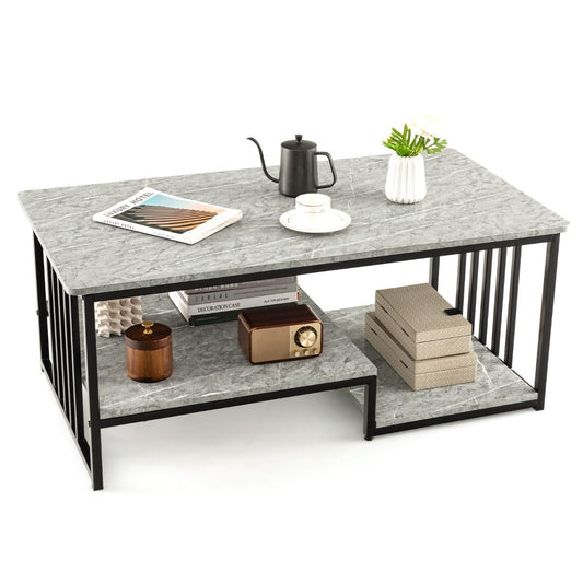 Table basse Coast - 2 couches - aspect marbre - Max. 50 kg - 110 x 60 x 45 cm - Gris/Noir