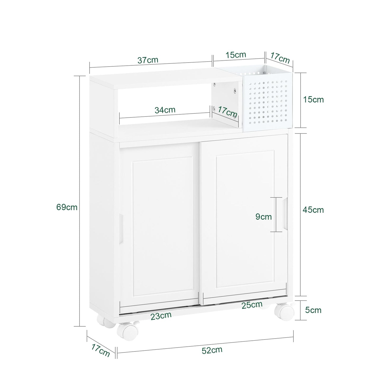 SoBuy Meuble de salle de bain à roulettes - étroit - 69 x 52 x 17 cm - blanc