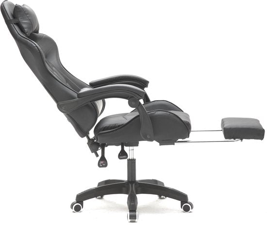 VDD Gaming - Chaise de jeu - Gaming - Chaise de bureau - Avec coussin de nuque et coussin de dossier réglable - Avec repose-pieds - Chaise de jeu en silicone - Chaise pivotante - Noir