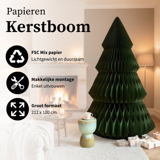 Mica Decorations Sapin de Noël en papier - Sapin de Noël artificiel pliable - H 212 x Ø 120 cm - Décoration de Noël - FSC Mix - Vert