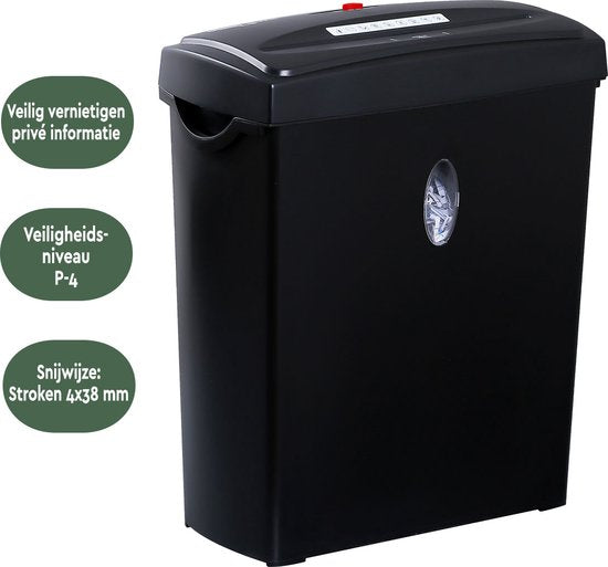 Destructeur de papier BRASQ - PS406 - Bac de collecte 11L - P4 standard - 6 feuilles - Destructeur de cartes de crédit - Noir