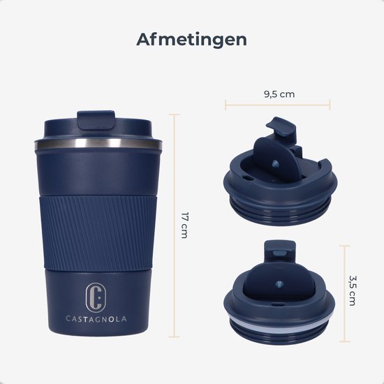 Tasse thermos Castagnola - Tasse à café à emporter - Tasse de voyage pour café et thé - Tasse à thé - 380 ML - acier inoxydable - Bleu