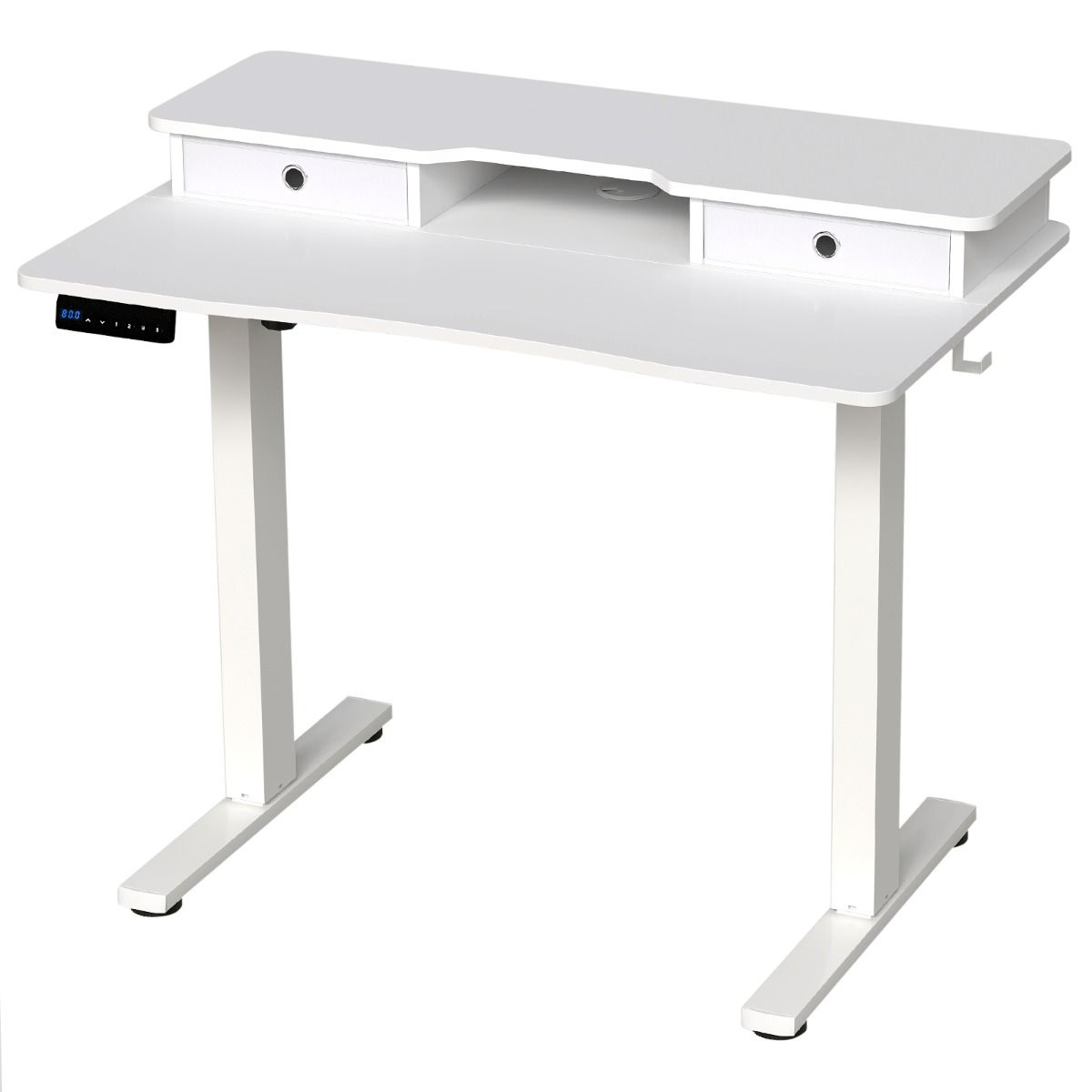 Bureau assis-debout électrique Coast - Réglable en hauteur - Avec support pour écran et tiroirs - Blanc 100 x 60 cm