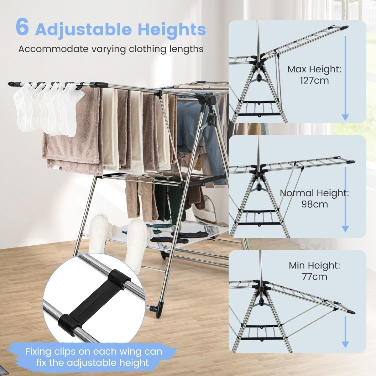 Séchoir Coast avec support de suspension - 158 x 61 x 192 cm - Silver