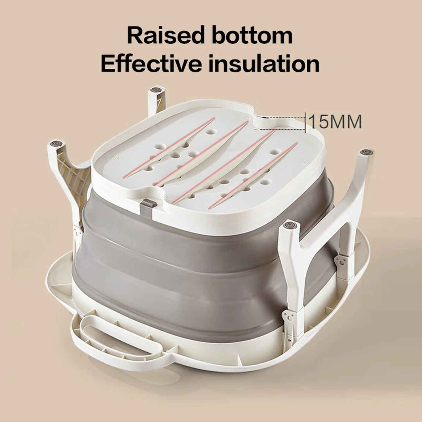 Bain de pieds pliable Ochama avec billes de massage - Gris et blanc