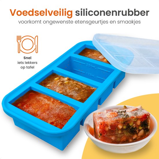 Goliving 4 in 1 Freezer Containers - Freshness Containers - 4 x 250ml - Meal Prep Containers - Silicone Storage Containers with Lid - Baby Food Storage Box - Freezer and Microwave - Blue