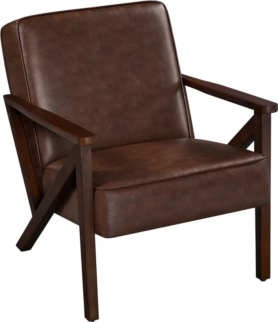 Fauteuil Yaheetech Vintage en simili cuir avec pieds en bois massif - Marron foncé - 78 x 67 x 79,5 cm