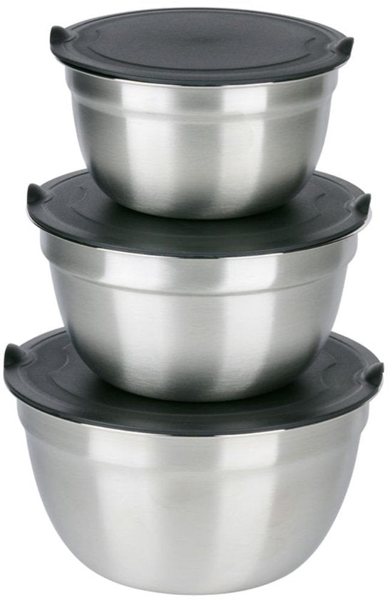 Ensemble de 3 bols en inox Alpina avec couvercle - Bol à salade - Bol à pâte avec couvercle - Bols pour mélanger et conserver - Bol à snacks