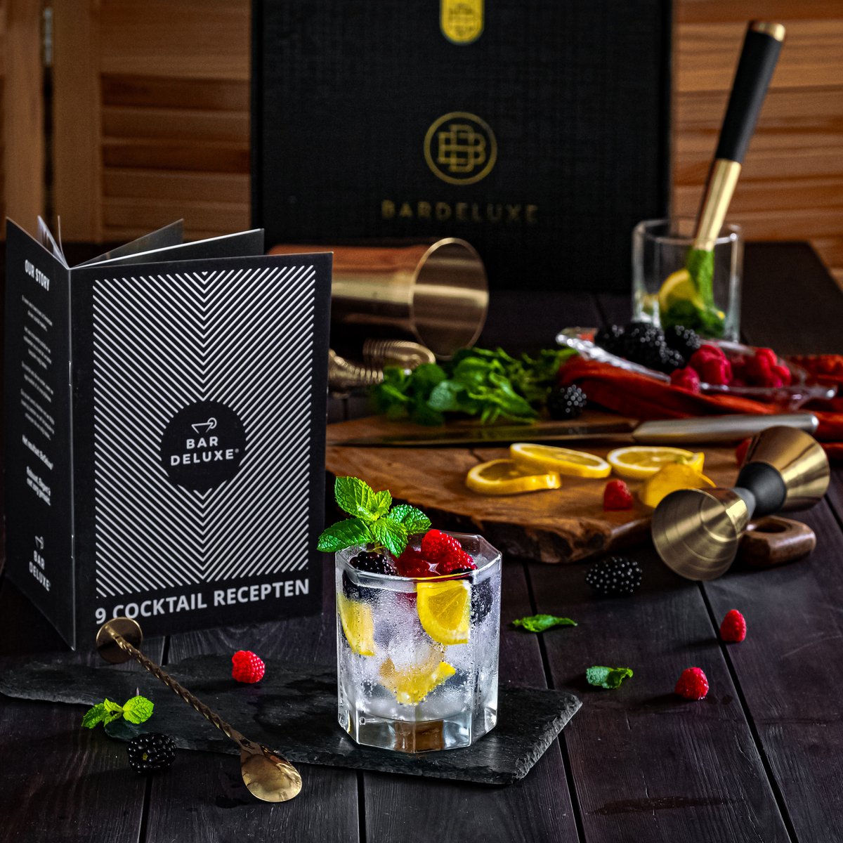 Set à cocktails BarDeluxe doré - 5 pièces - acier inoxydable - shaker 750 ml
