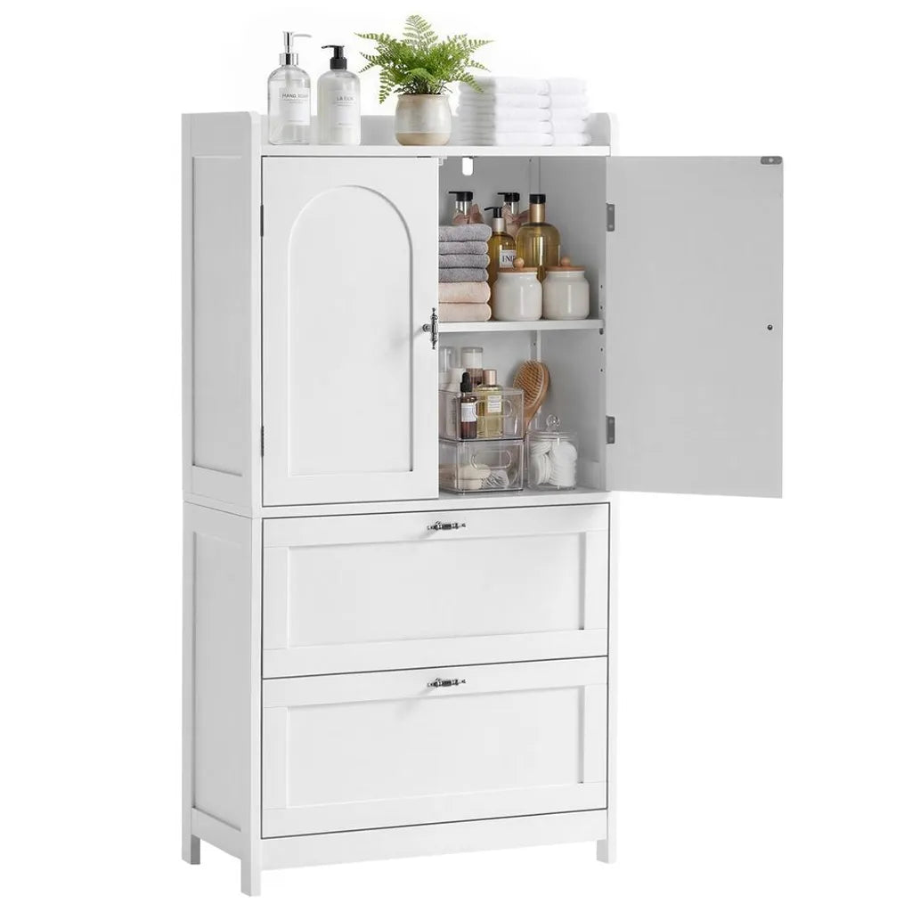 Meuble de salle de bains Yaheetech à 2 portes et 2 tiroirs, 60 x 30 x 115 cm, blanc