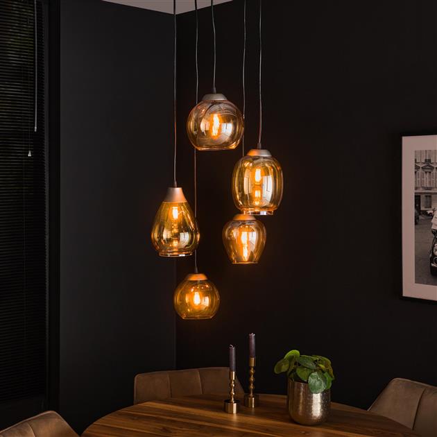 Bemade Furniture Lampe suspendue 5L stepped mix / Verre ambré