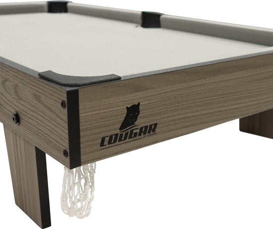 Table de billard Cougar Mini 3 ft – Table de billard compacte en chêne/gris – Table pliante – Billes, queues, triangle, craie et brosse inclus