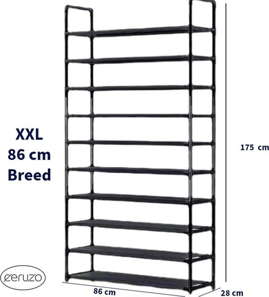 Support à chaussures XXL - 10 couches - 86x28x175 cm - pour 40 à 50 paires de chaussures