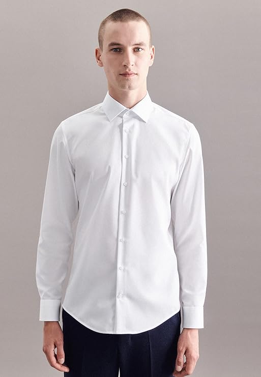 seidensticker Chemise d'affaires Slim Fit Bügelfrei Kent Chemise d'affaires à bras long pour hommes (1 paquet) - Taille 43 - Blanc