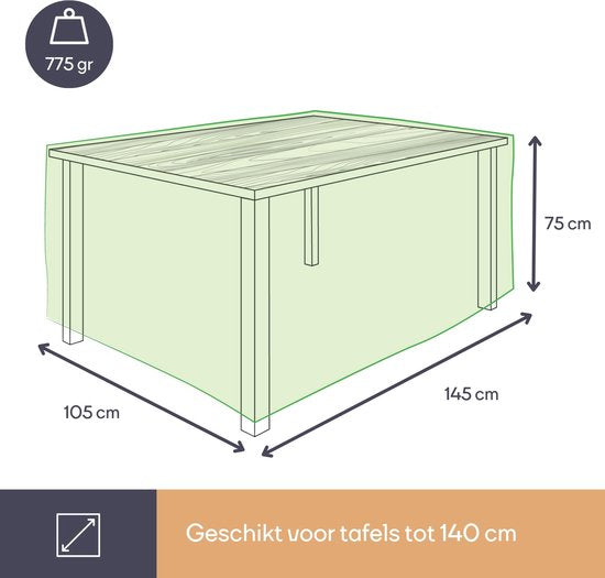 Housse d'extérieur Perel pour table jusqu'à 140 cm, grise, rectangulaire, 145 cm x 105 cm x 75 cm