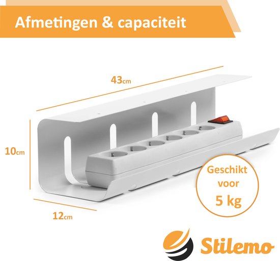 Stilemo Cable Tray Desk 2 Piece - Support de câbles 43 CM - Organisateur de câbles 5 KG Capacité de charge - Blanc