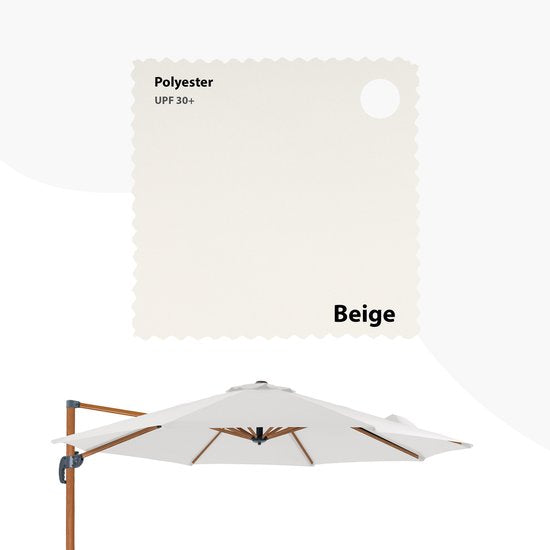 Parasol suspendu AXI Marisol Ø 300 cm, aspect bois/beige, housse incluse – Armature en aluminium thermolaqué avec pied en croix – Rotation à 360° – Inclinable – Toile anti-UV