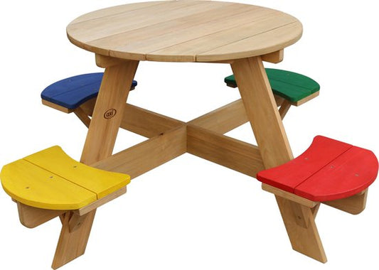 AXI Ufo Table de pique-nique ronde pour 4 enfants en couleurs arc-en-ciel - Table de pique-nique en bois - 120x120x56cm