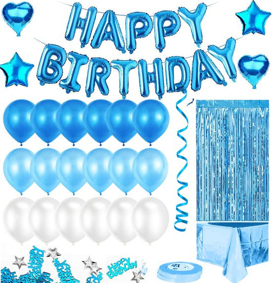 Feestio Ballons de baudruche Décoration d'anniversaire avec nappe et guirlandes - Hélium - Bleu
