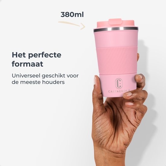 Castagnola Thermos Cup - Coffee Mug To Go - Travel Mug for Coffee and Tea - Tea Mug - 380 ML - stainless steel - Pink