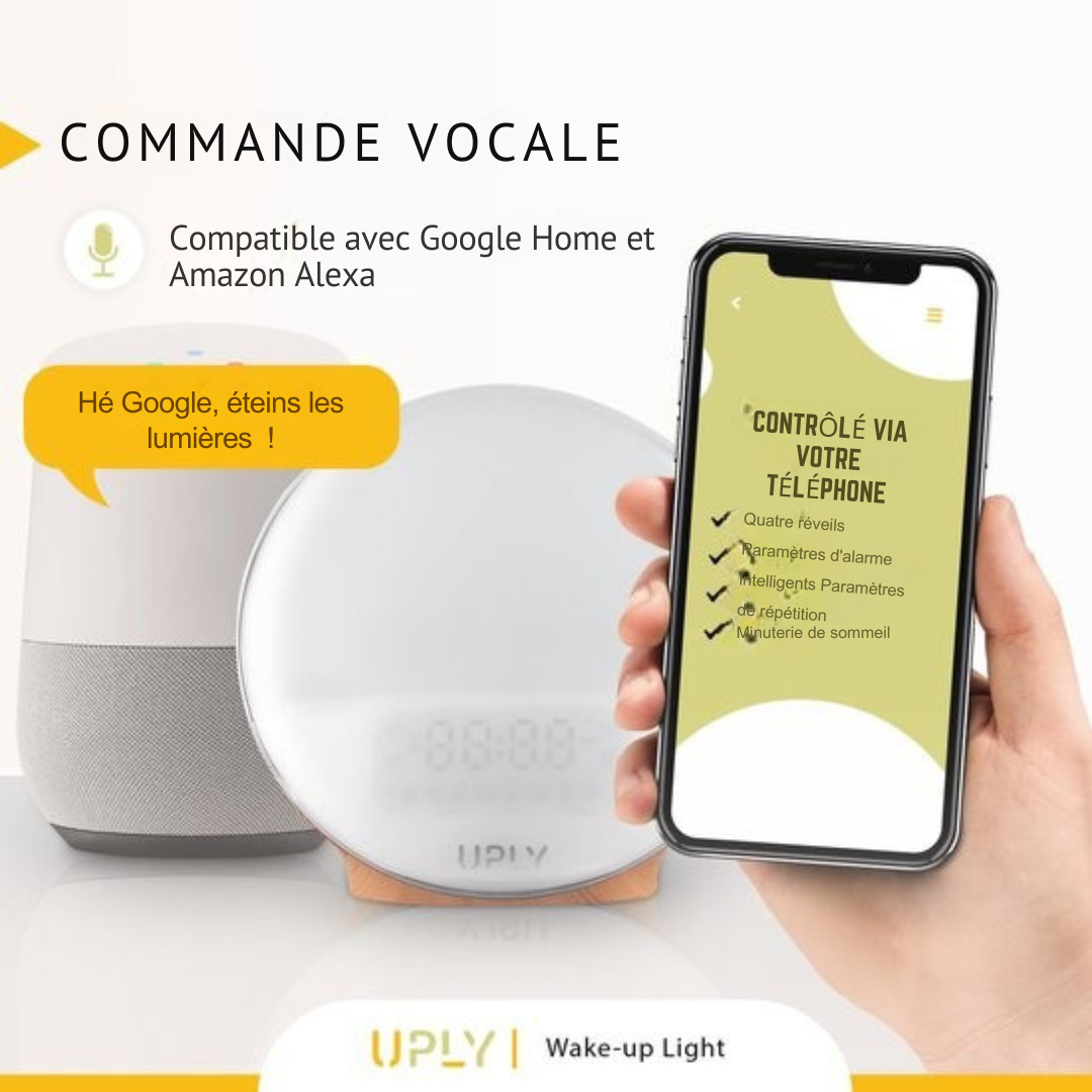 Lampe de Réveil - UPLY - Simulation du Lever et Coucher de Soleil, Sons Naturels, Radio - Commande via App