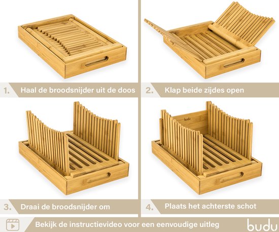 Budu coupe-pain en bambou - Coupe-pain - Planche à pain en bois - Coupe-pain avec bac de récupération - Bambou - 30x20cm