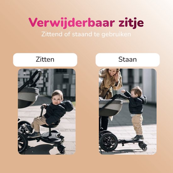 HeppieBabie Universal Riding Board Deluxe - avec siège - pour poussette - Buggy Board - avec livre d'école