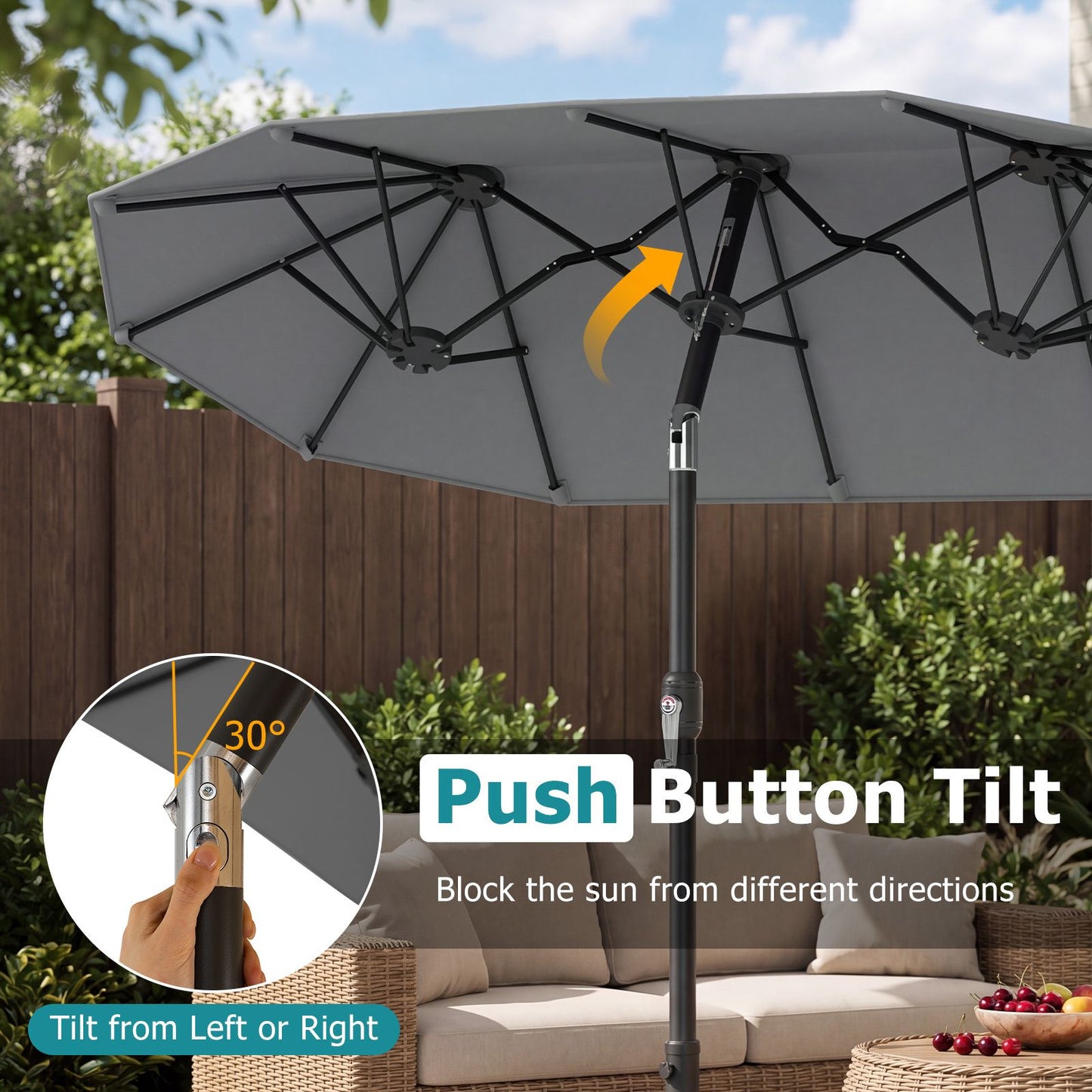 Parasol double Coast 300 x 160 cm - Rectangulaire - Inclinable - Gris