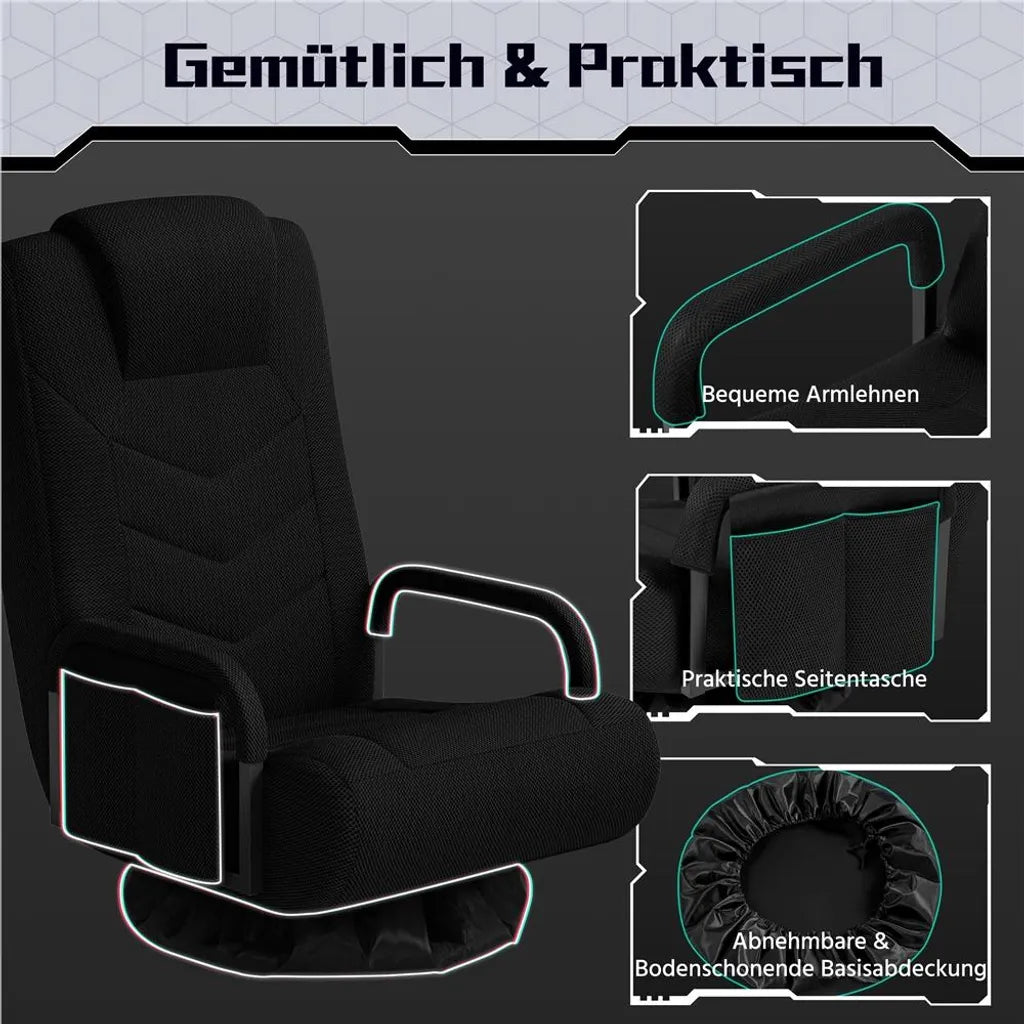 Yaheetech : fauteuil de sol pivotant - Noir - Fauteuil de gaming pliable avec dossier réglable
