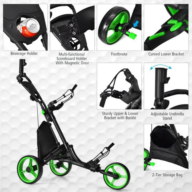 Chariot de golf à 3 roues Chariot de golf à pliage rapide Chariot de golf à pied Support de sac de golf Chariot de golf pour clubs de golf Chariot de golf