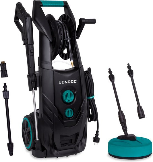 Nettoyeur haute pression - VONROC PRO - V25-2 - 2500W - 195 bar - 468 l/h - Incl. Tuyau de 8 m, enrouleur de tuyau, nettoyeur de terrasse, réservoir de nettoyage et plus